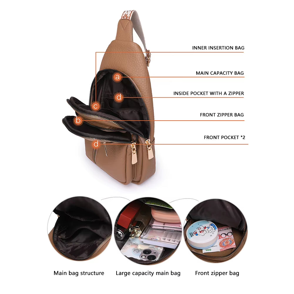 Fashion Casual Chest Bag High Quality Shoulder Bags Women Crossbody Bags Pu Leather Waterproof Messenger Bag for Travel Cycling